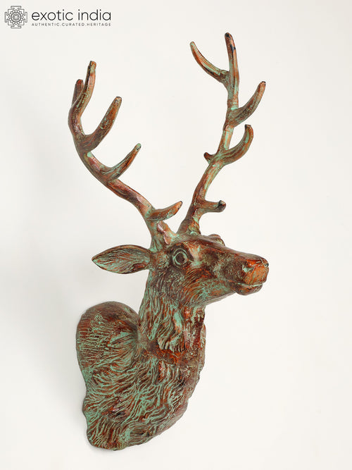 18" Brass Deer Statue Wall Hanging Home Decor
