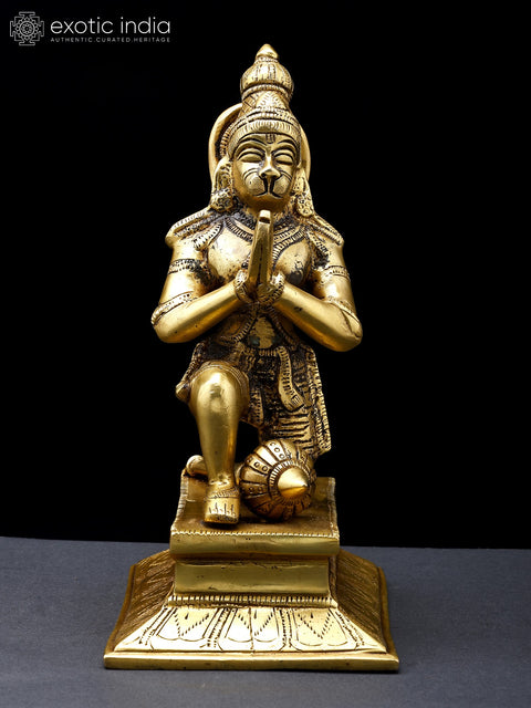 9" Sitting Lord Hanuman in Namaskar Mudra | Brass Statue