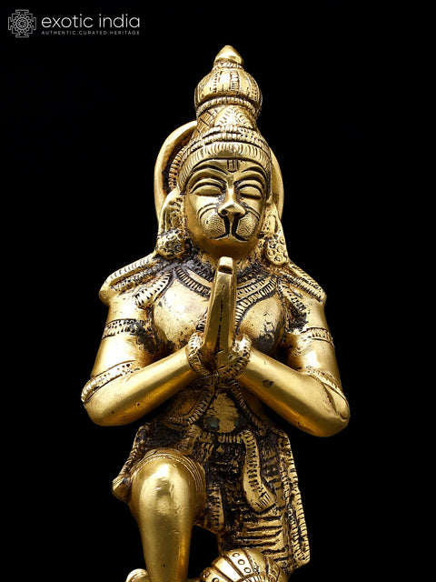 9" Sitting Lord Hanuman in Namaskar Mudra | Brass Statue