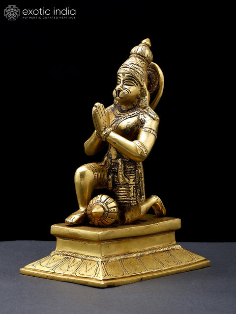 9" Sitting Lord Hanuman in Namaskar Mudra | Brass Statue