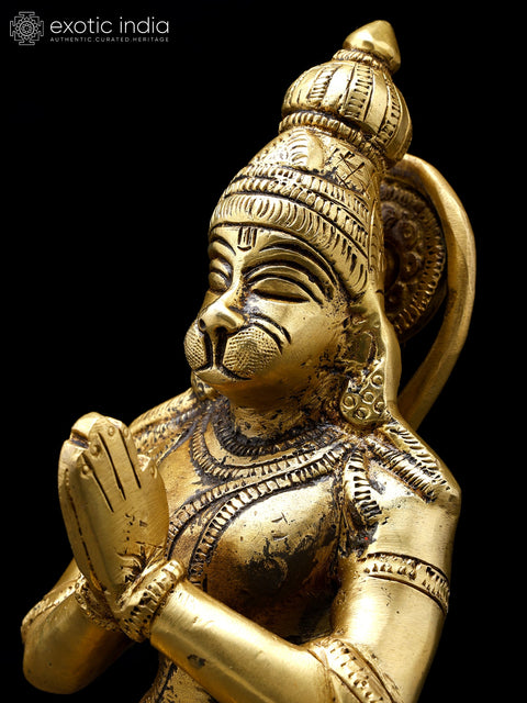 9" Sitting Lord Hanuman in Namaskar Mudra | Brass Statue