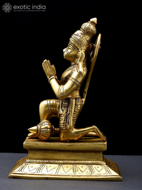 9" Sitting Lord Hanuman in Namaskar Mudra | Brass Statue