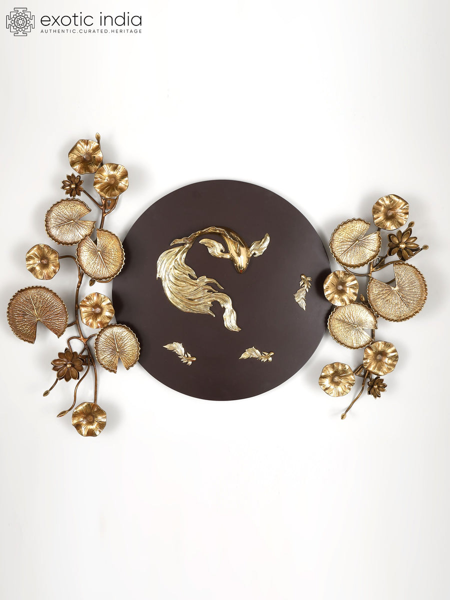 Fish and Leaves Design Brass Wall Art Home Decor Set of 3