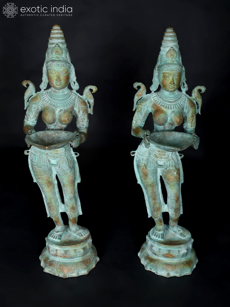 44" Lakshmi Pair Brass Statues for Home Decor
