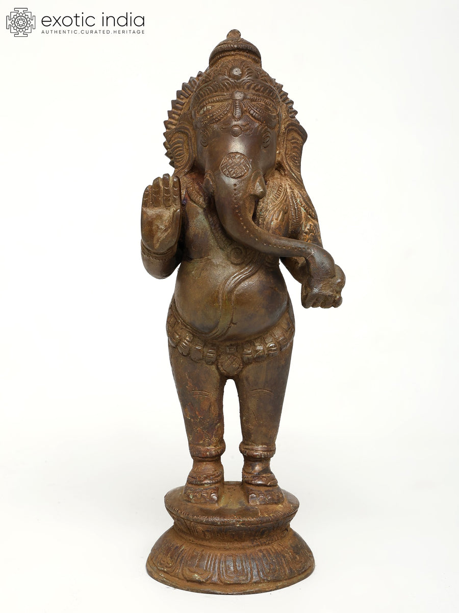 9" Brass Ganesha Blessing Statue for Home Pooja