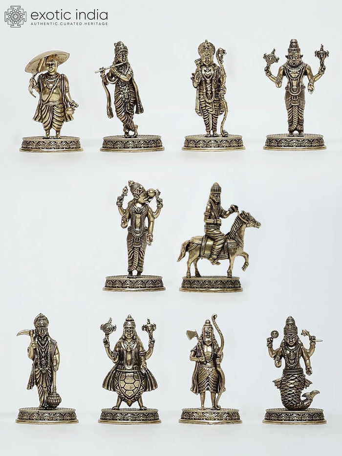 2" Superfine Dashavatara Brass Statue Set - 10 Handmade Idols