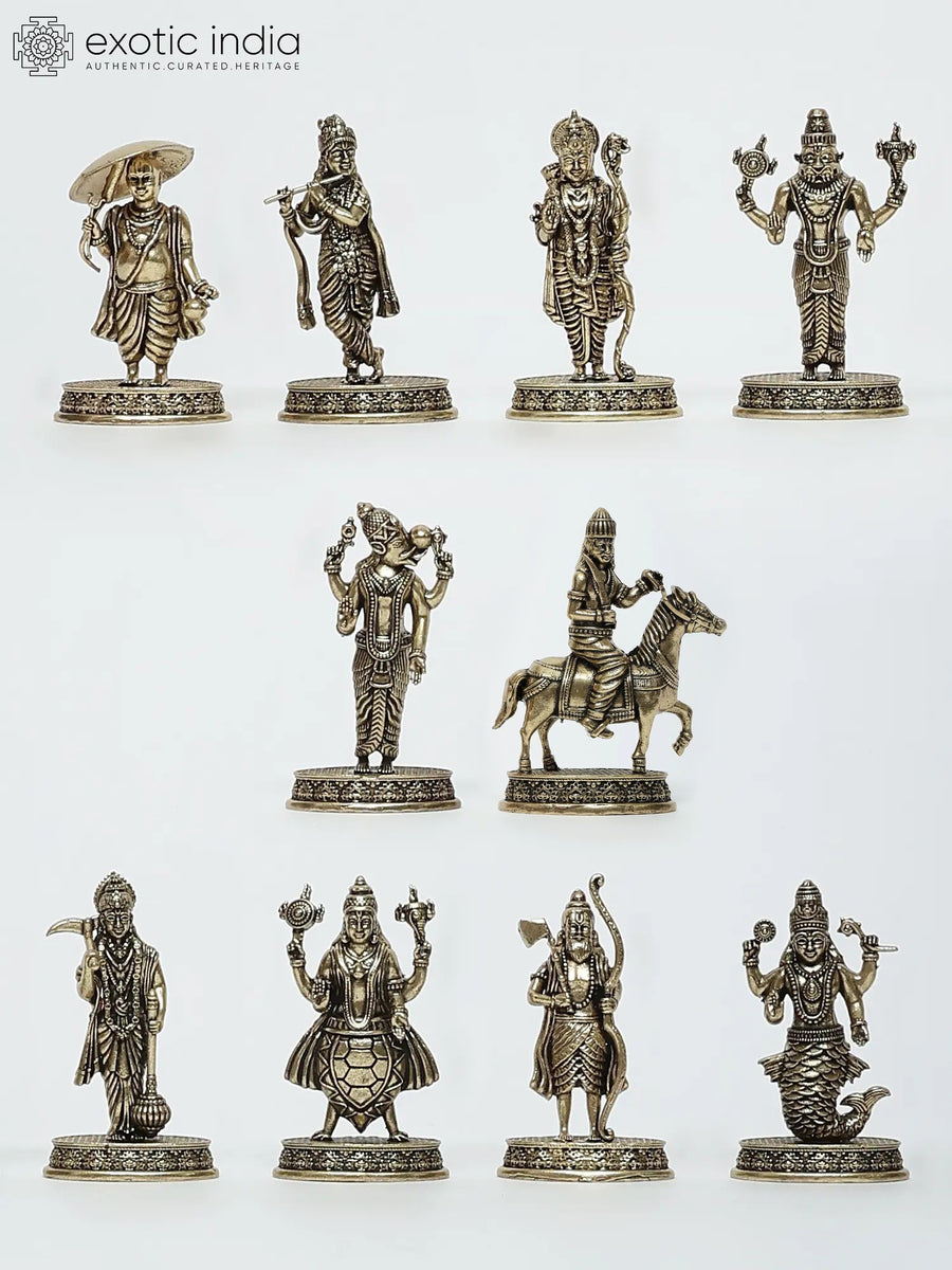 2" Superfine Dashavatara Brass Statue Set - 10 Handmade Idols