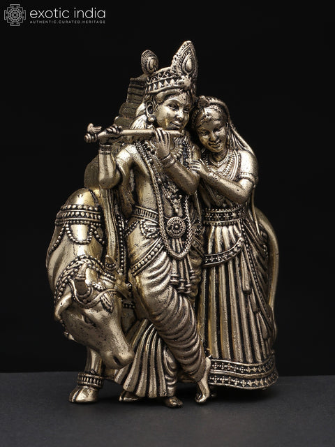 4" Small Superfine Radha Krishna with Cow | Wall Hanging | Brass Statue