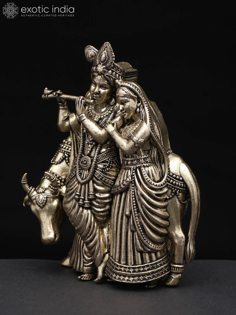 4" Small Superfine Radha Krishna with Cow | Wall Hanging | Brass Statue