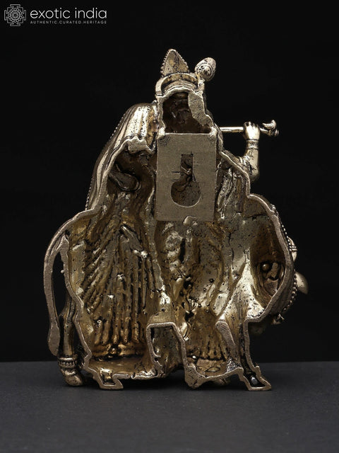 4" Small Superfine Radha Krishna with Cow | Wall Hanging | Brass Statue