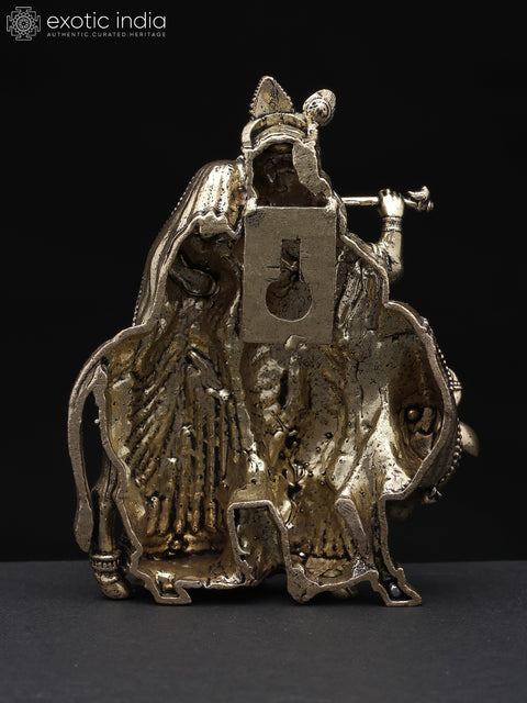 4" Small Superfine Radha Krishna with Cow | Wall Hanging | Brass Statue