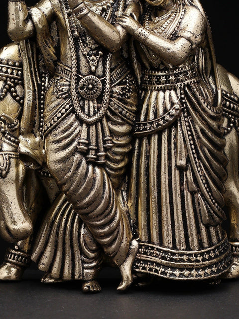 4" Small Superfine Radha Krishna with Cow | Wall Hanging | Brass Statue