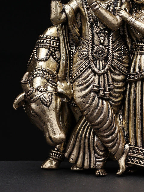 4" Small Superfine Radha Krishna with Cow | Wall Hanging | Brass Statue