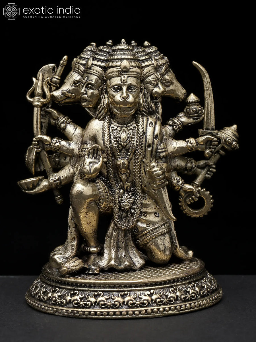 Small Superfine Sitting Panchamukhi Hanuman Brass Statue