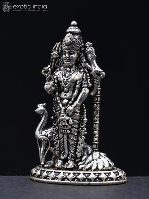 Small Standing Superfine Lord Karttikeya (Murugan) with Peacock | Brass Statue