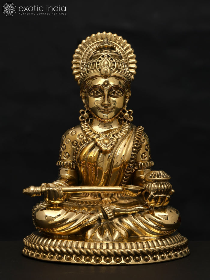 6" Small Superfine Sitting Goddess Annapurna | Brass Statue