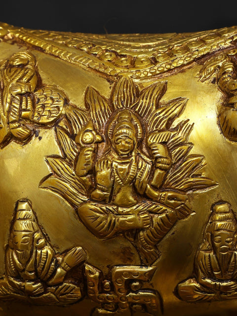 15" Brass Vastu Cow and Calf with Baby Krishna and Peacock | Brass Statue