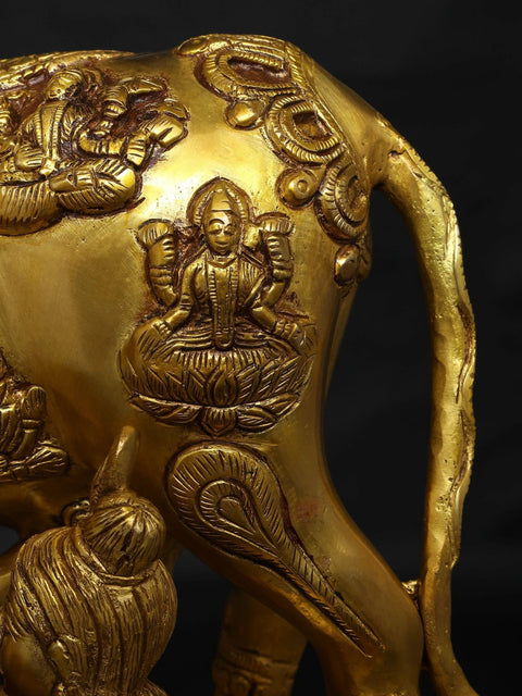 15" Brass Vastu Cow and Calf with Baby Krishna and Peacock | Brass Statue