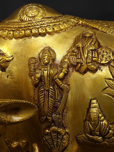 15" Brass Vastu Cow and Calf with Baby Krishna and Peacock | Brass Statue