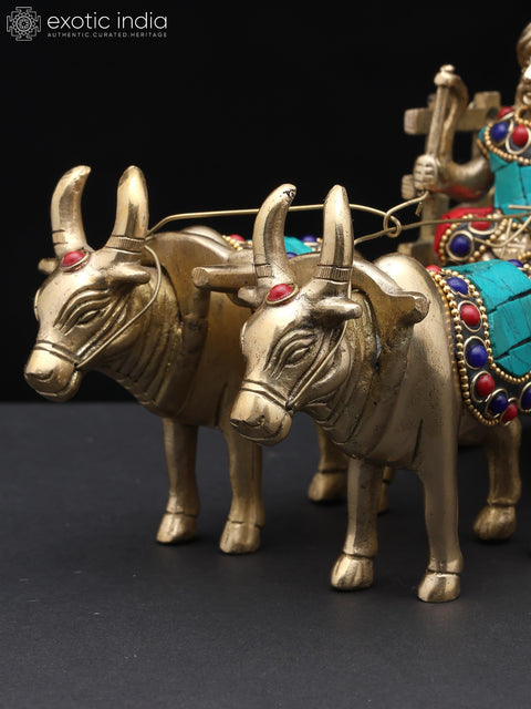 9" Brass Bullock Cart with Inlay Work | Decorative Showpiece