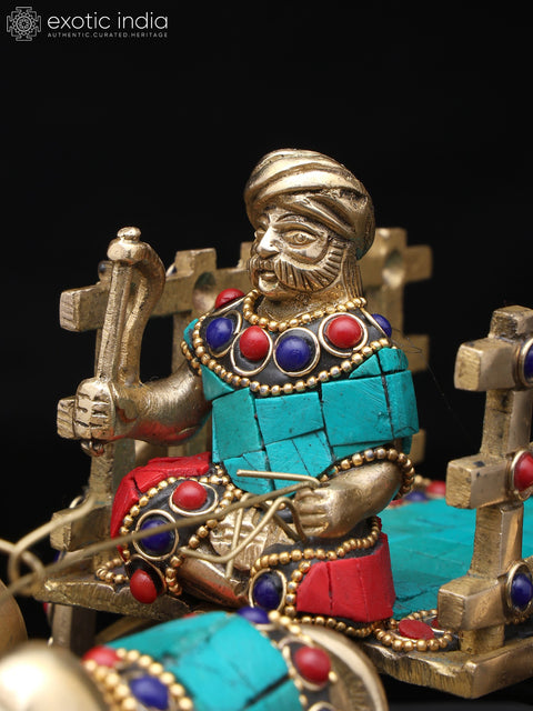 9" Brass Bullock Cart with Inlay Work | Decorative Showpiece