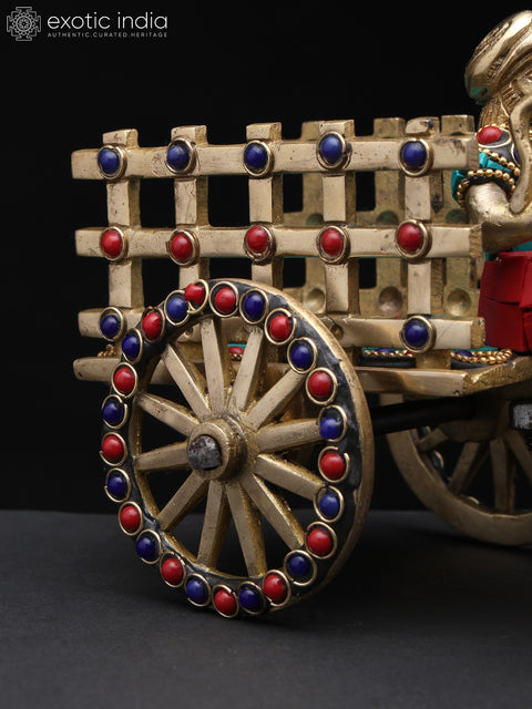 9" Brass Bullock Cart with Inlay Work | Decorative Showpiece