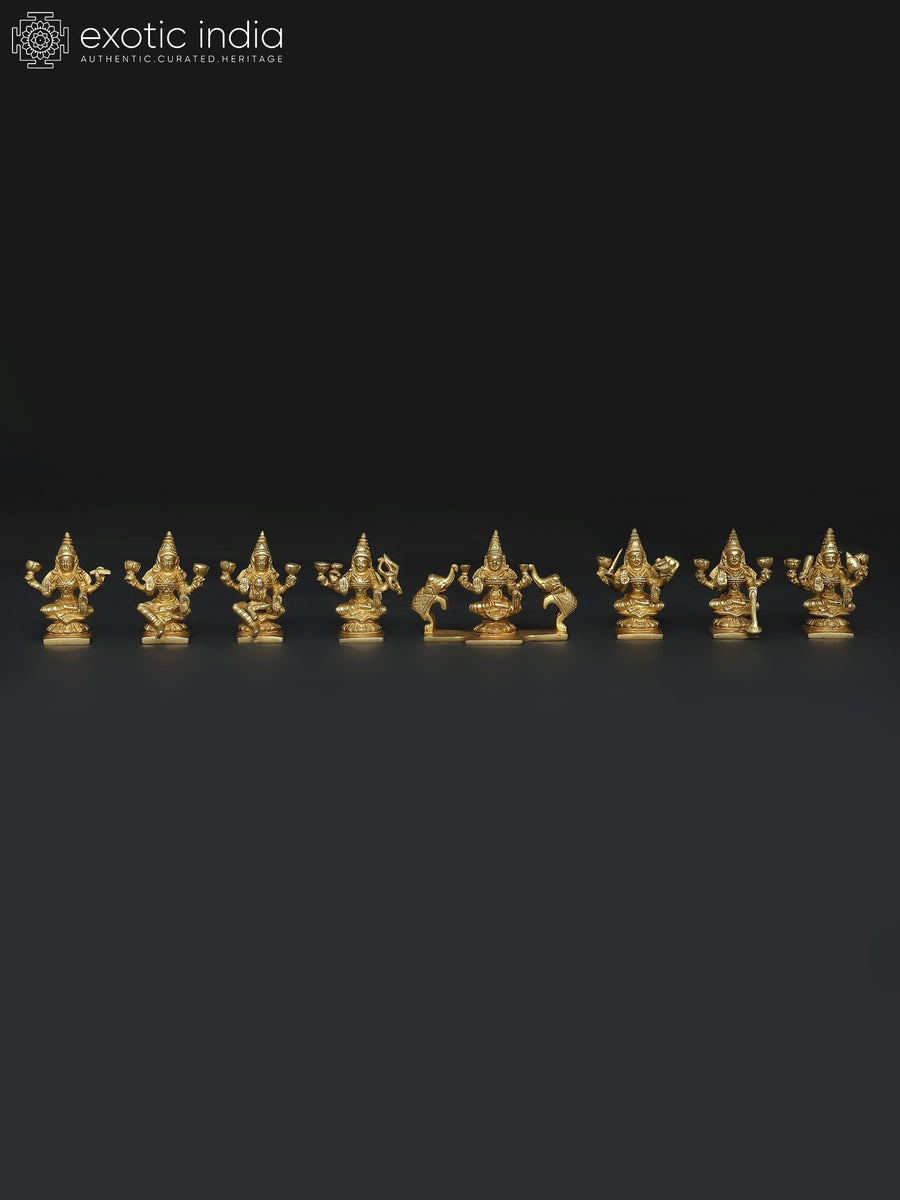 Small Brass Ashtalakshmi Set - 8 Handmade Statues for Pooja