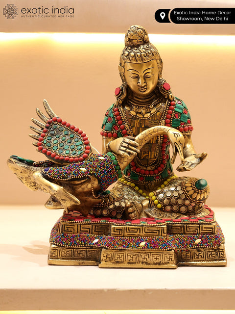 9" Lord Buddha Healing The Swan | Brass Statue with Inlay Work