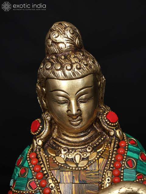 9" Lord Buddha Healing The Swan | Brass Statue with Inlay Work