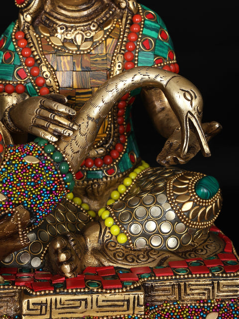 9" Lord Buddha Healing The Swan | Brass Statue with Inlay Work