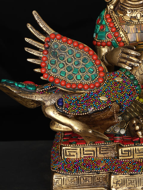 9" Lord Buddha Healing The Swan | Brass Statue with Inlay Work