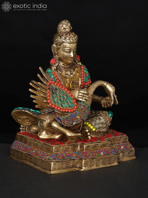 9" Lord Buddha Healing The Swan | Brass Statue with Inlay Work