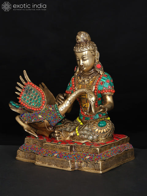 9" Lord Buddha Healing The Swan | Brass Statue with Inlay Work