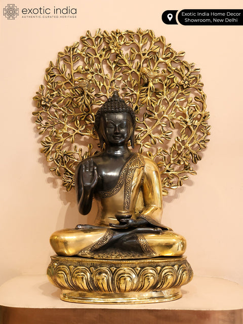 20" Lord Buddha in Vitark Mudra Seated Under The Bodhi Tree | Brass Statue
