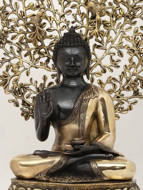 20" Lord Buddha in Vitark Mudra Seated Under The Bodhi Tree | Brass Statue