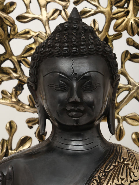 20" Lord Buddha in Vitark Mudra Seated Under The Bodhi Tree | Brass Statue