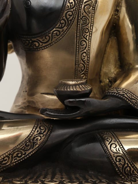 20" Lord Buddha in Vitark Mudra Seated Under The Bodhi Tree | Brass Statue