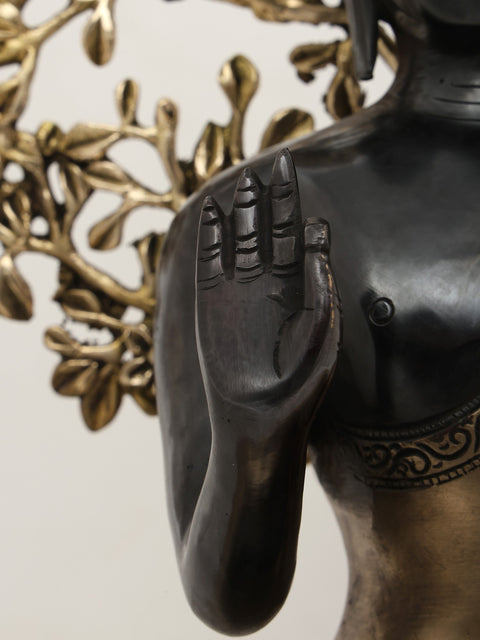 20" Lord Buddha in Vitark Mudra Seated Under The Bodhi Tree | Brass Statue