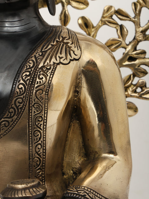 20" Lord Buddha in Vitark Mudra Seated Under The Bodhi Tree | Brass Statue