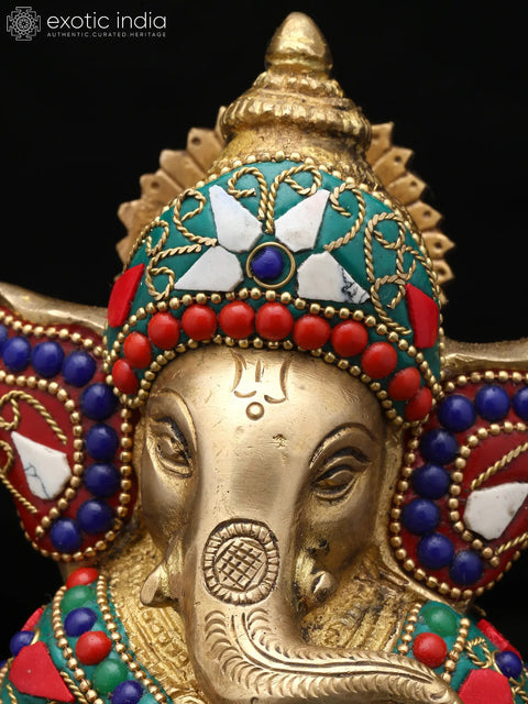 6" Small Four Armed Sitting Lord Ganesha | Brass Statue with Inlay Work