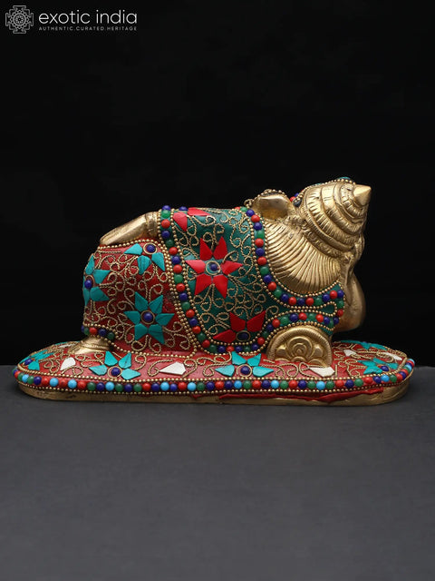 8" Relaxing Lord Ganesha | Brass Statue with Inlay Work