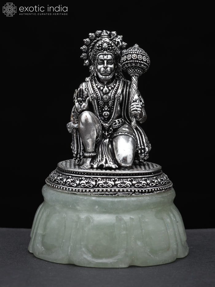 3" Brass Lord Hanuman Blessing Idol on Gemstone Base