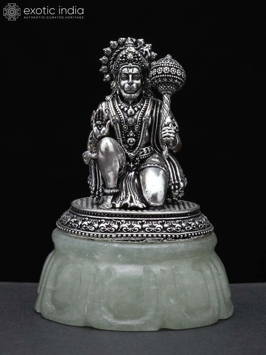 3" Brass Lord Hanuman Blessing Idol on Gemstone Base