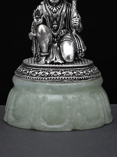 3" Small Brass Superfine Blessing Lord Hanuman Seated on Green Aventurine Gemstone Base