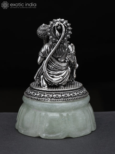 3" Small Brass Superfine Blessing Lord Hanuman Seated on Green Aventurine Gemstone Base