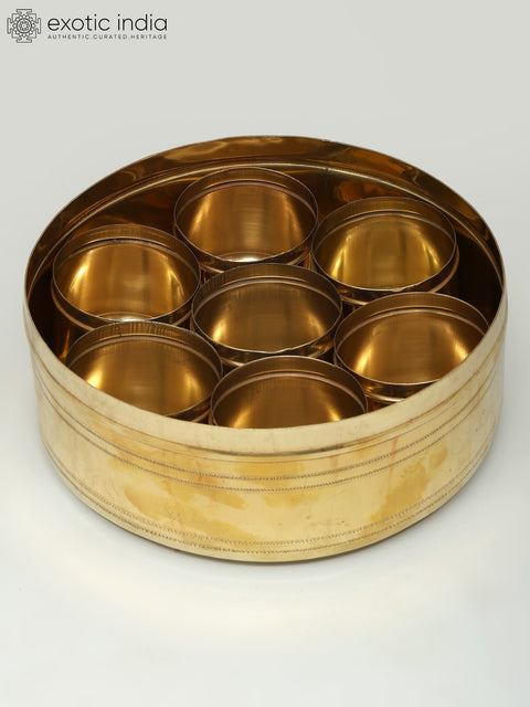 9" Brass Round Masala Box | Kitchen Item