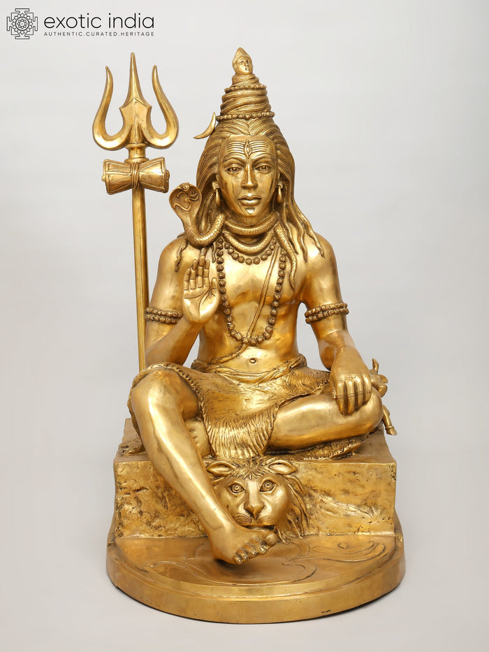 36" Large Sitting Lord Shiva in Blessing Gesture | Brass Statue