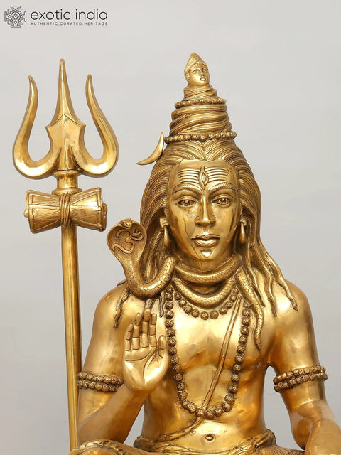 36" Large Sitting Lord Shiva in Blessing Gesture | Brass Statue