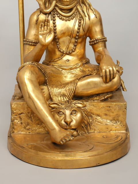 36" Large Sitting Lord Shiva in Blessing Gesture | Brass Statue