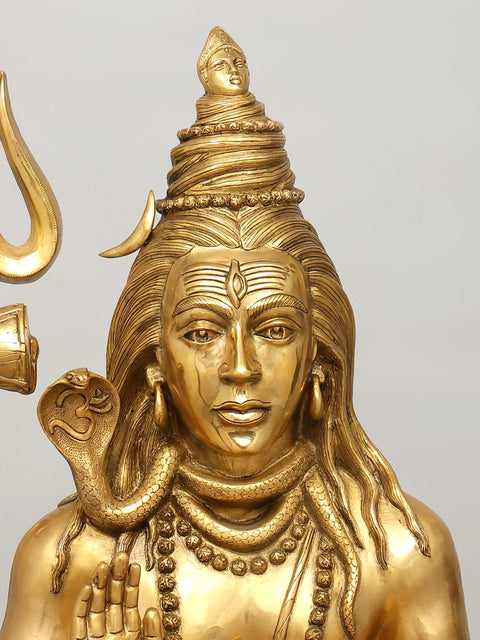 36" Large Sitting Lord Shiva in Blessing Gesture | Brass Statue